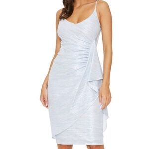 Black Halo Ocean Blues Silver
Grecian Ruched Sparkle Strap Midi Dress NWT, 4